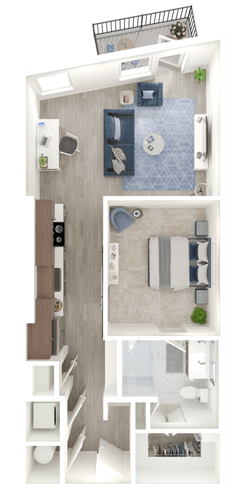 Floor plan for 1 bed, 1 bath, 699 sqft